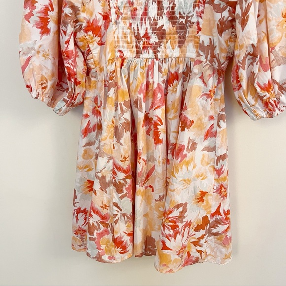 Abercrombie & Fitch Puff Sleeve Mini Dress Orange/Red Watercolor Floral Size XS - Picture 8 of 10